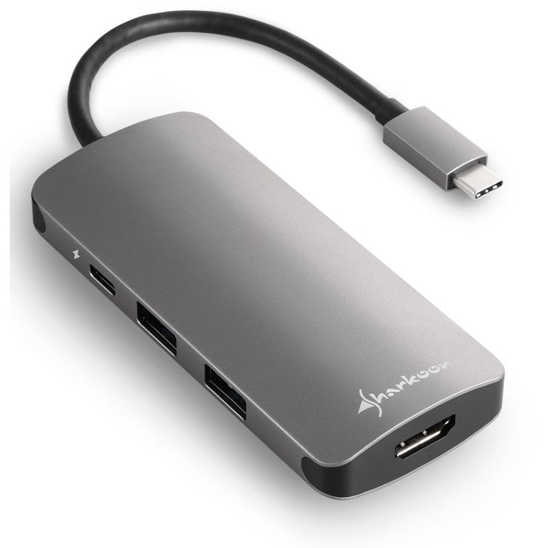 Sharkoon USB 3.0 Type C Multiport Adapter (dunkelgrau. USB-C. HDMI. MicroSD. SD)