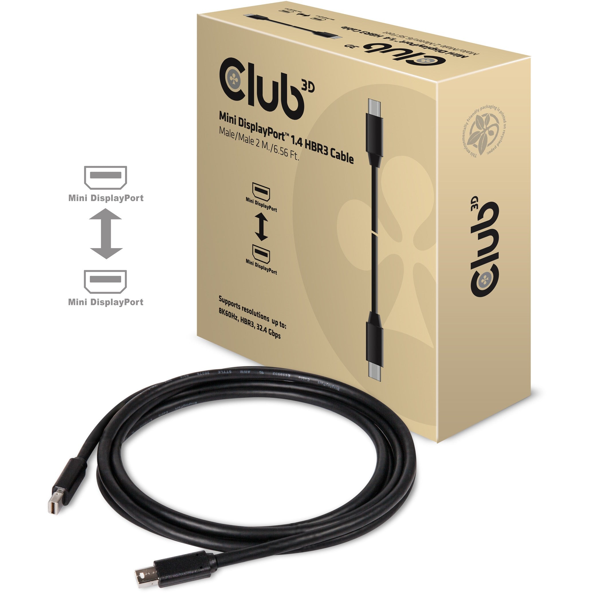 Club3D Mini-DP-Kabel 1.4 HBR3 32.4Gb/s 2m 8K60Hz St/St retail