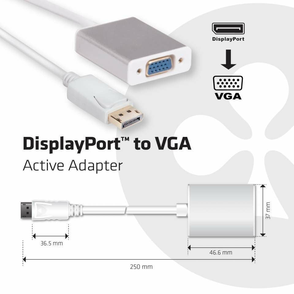 Club3D Adapter DisplayPort > VGA aktiv St/Bu weiß Polybeutel