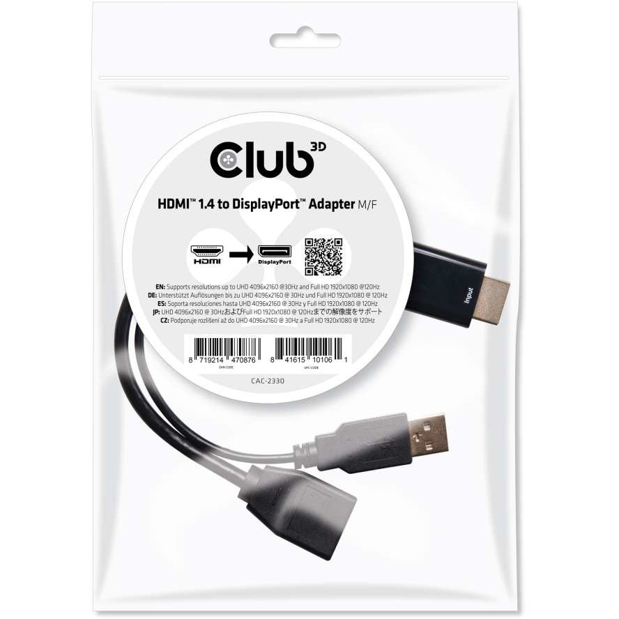 Club3D Adapter HDMI > DP St/Bu 4K@30Hz Polybeutel