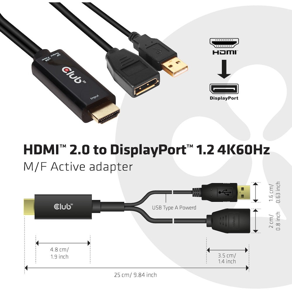 Club3D Adapter HDMI 2.0 > DP 1.2 4K60Hz HDR aktiv St/Bu retail