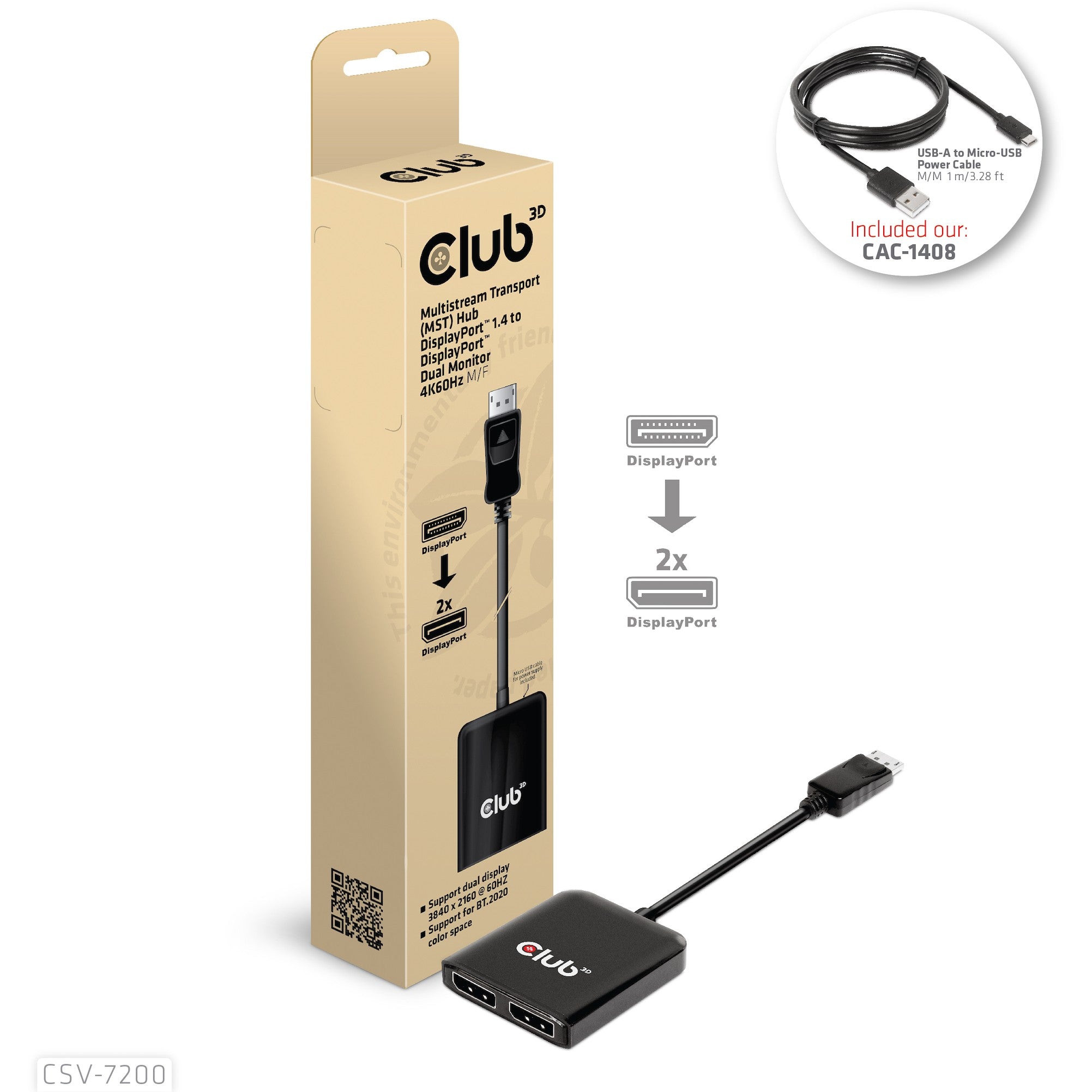 Club3D Multi Streaming Transport Hub 1xDP->DP/HDMI 4K60Hz retail