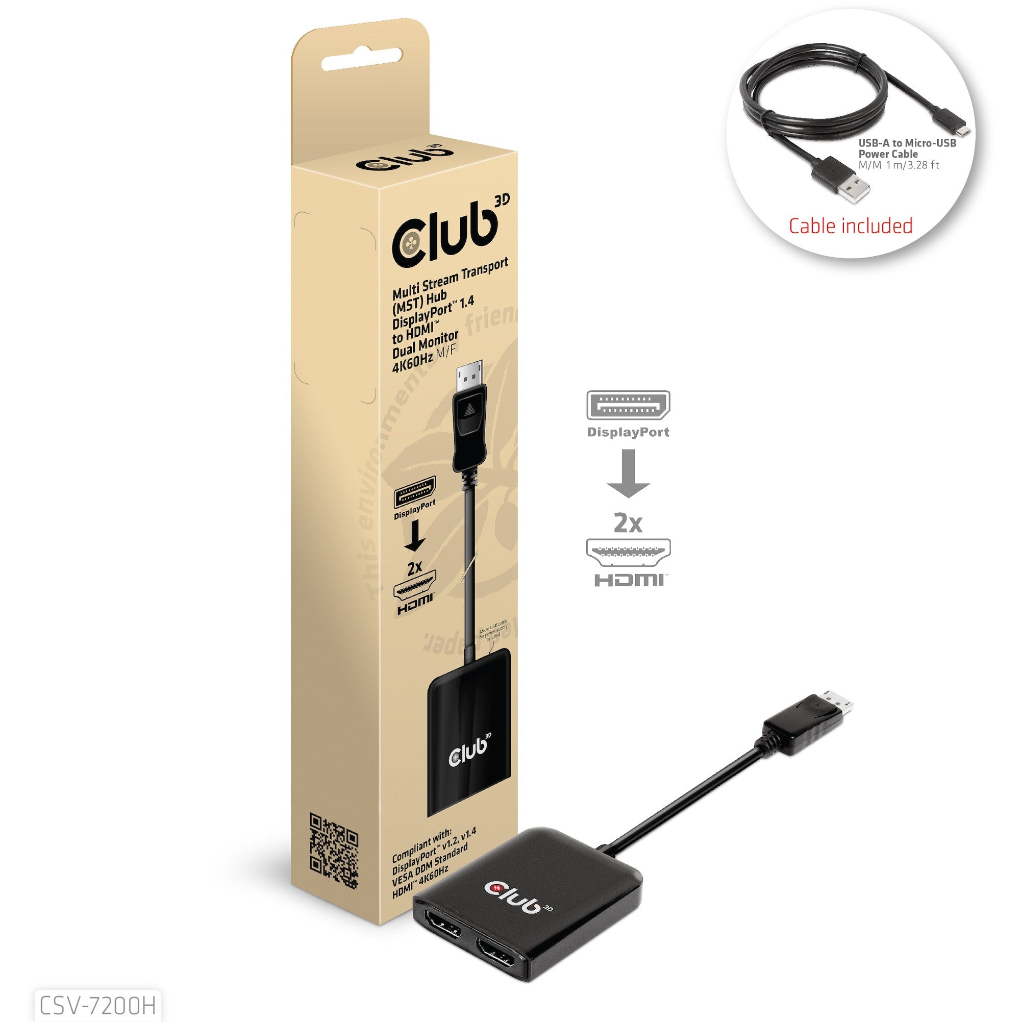Club3D Multi Streaming Transport Hub 1xDP->2xHDMI Polybeutel