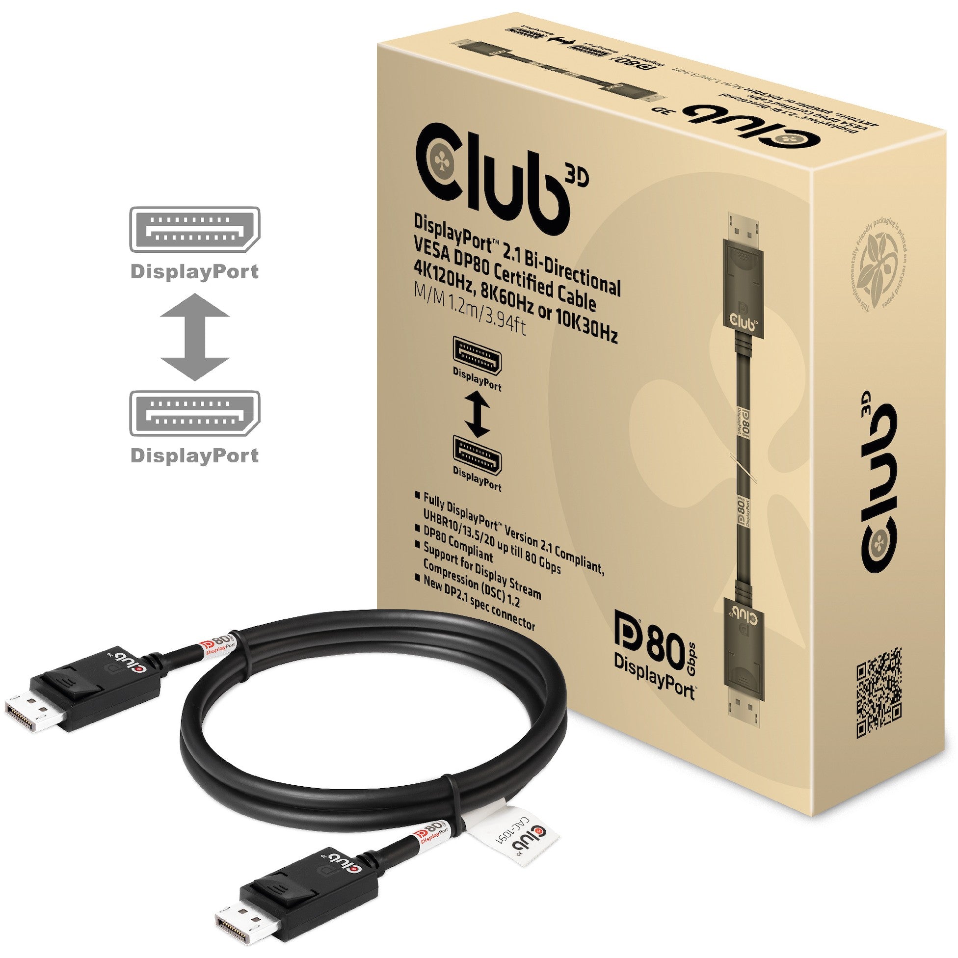 Club3D DP-Kabel 2.1 DP80 zertifiziert 1.2m 10K/8K/4K St/St retail