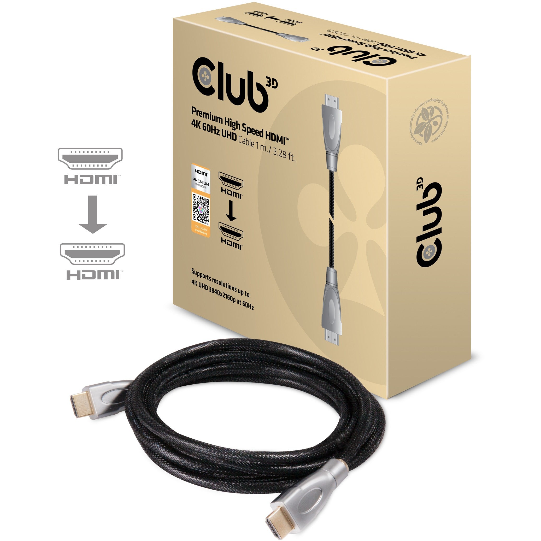 Club3D HDMI-Kabel A -> A 2.0 High Speed 4K60Hz UHD 1 Meter retail