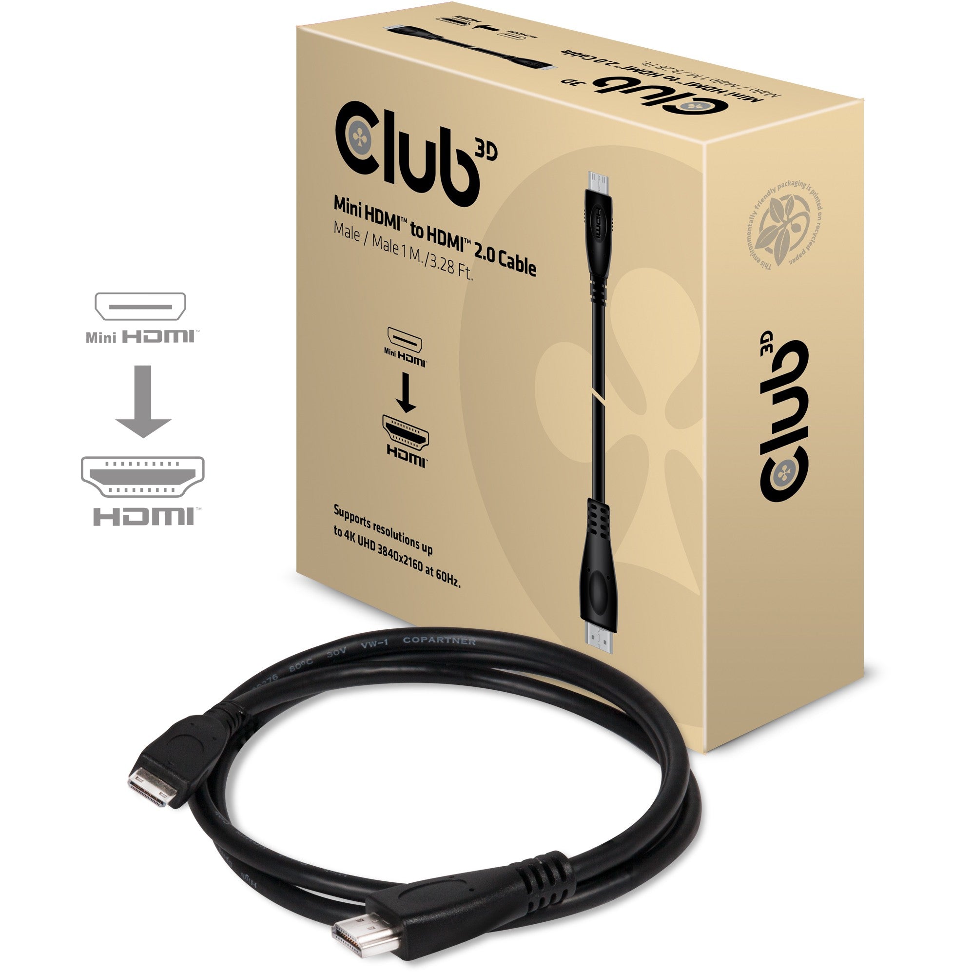 Club3D Kabel Mini-HDMI > HDMI 2.0 1m 4K@60Hz St/St retail