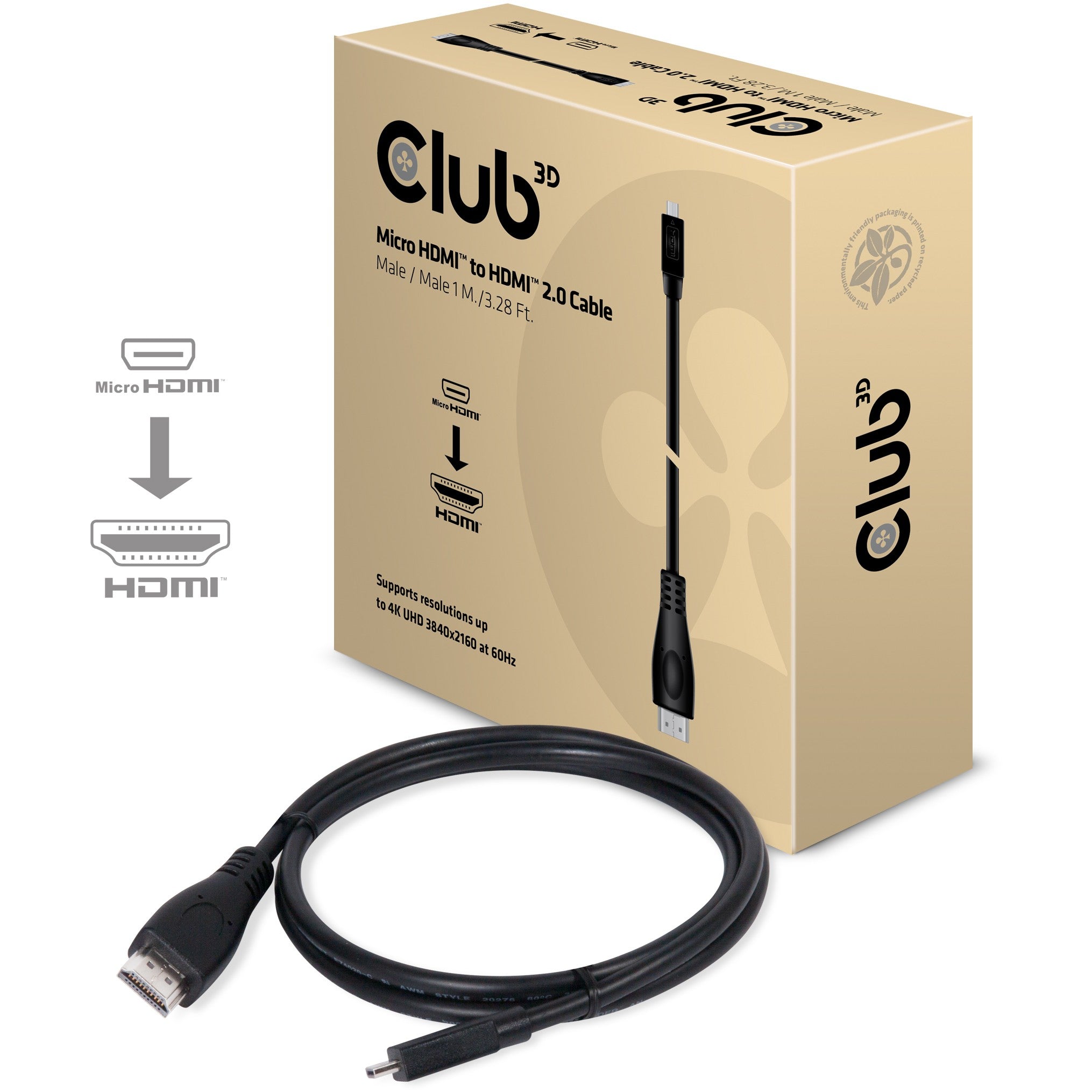 Club3D Kabel MicroHDMI > HDMI 2.0 1m 4K@60Hz St/St retail