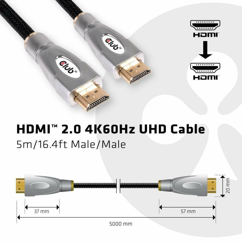 Club3D HDMI-Kabel A -> A 2.0 High Speed 4K60Hz UHD 5 Meter Polybeutel