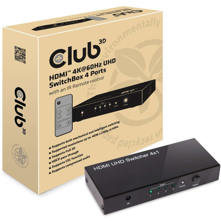 Club3D HDMI Switchbox 4 Eingänge -> 1 Ausgang 4K60Hz UHD retail