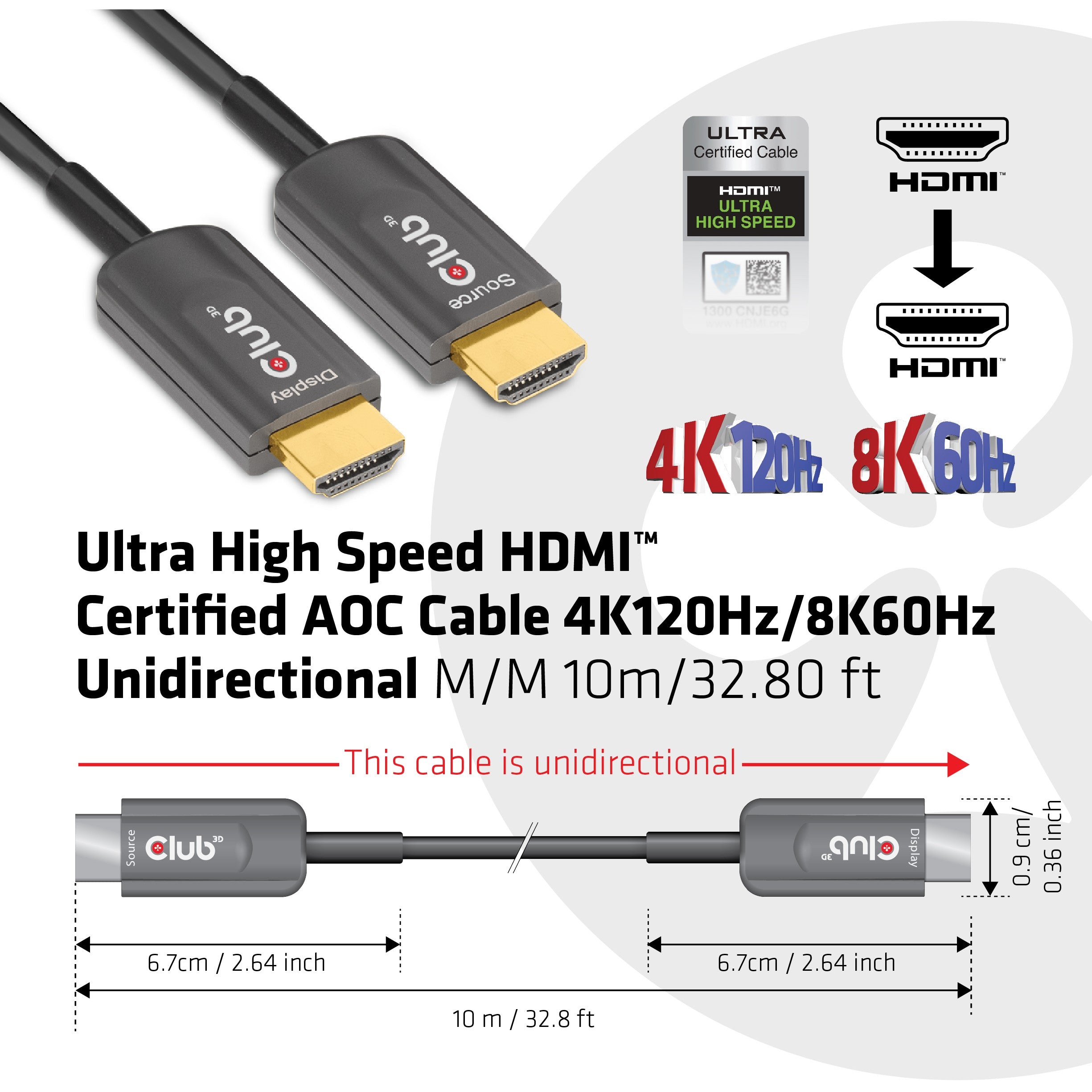 Club3D HDMI-Kabel A -> A 2.1 aktiv opt. 8K60Hz UHD 10 Meter retail