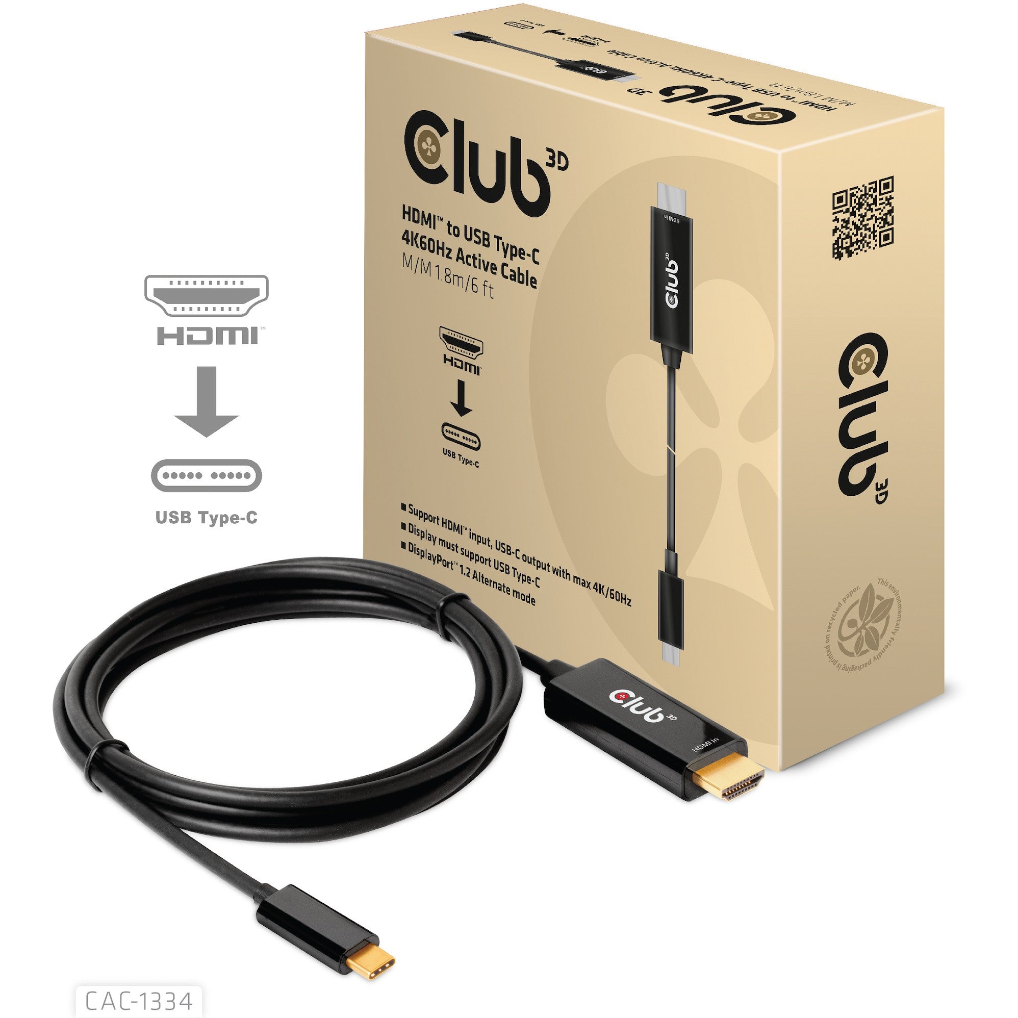 Club3D HDMI-Kabel A -> USB-C aktiv 4K60Hz 1.8m retail