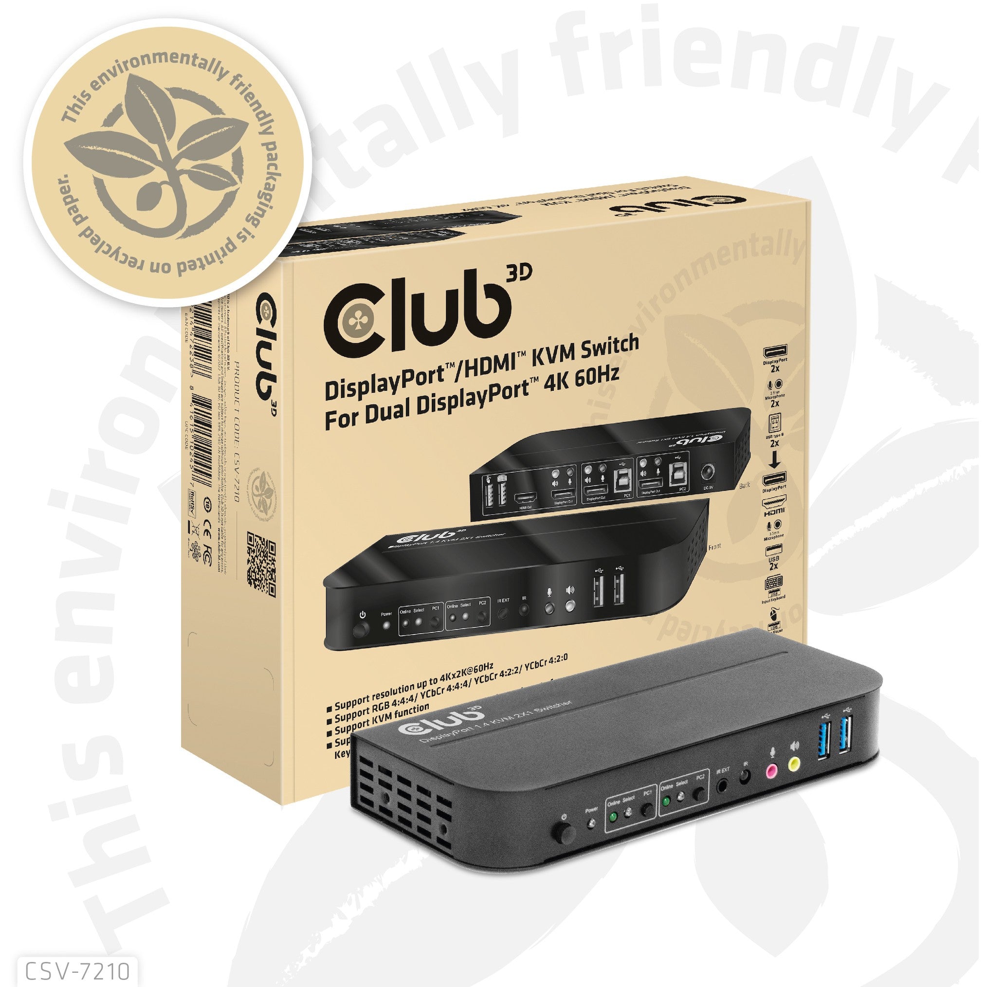 Club3D KVM Switch 4K60Hz 2x DP > HDMI oder DP/2xUSB/Audio