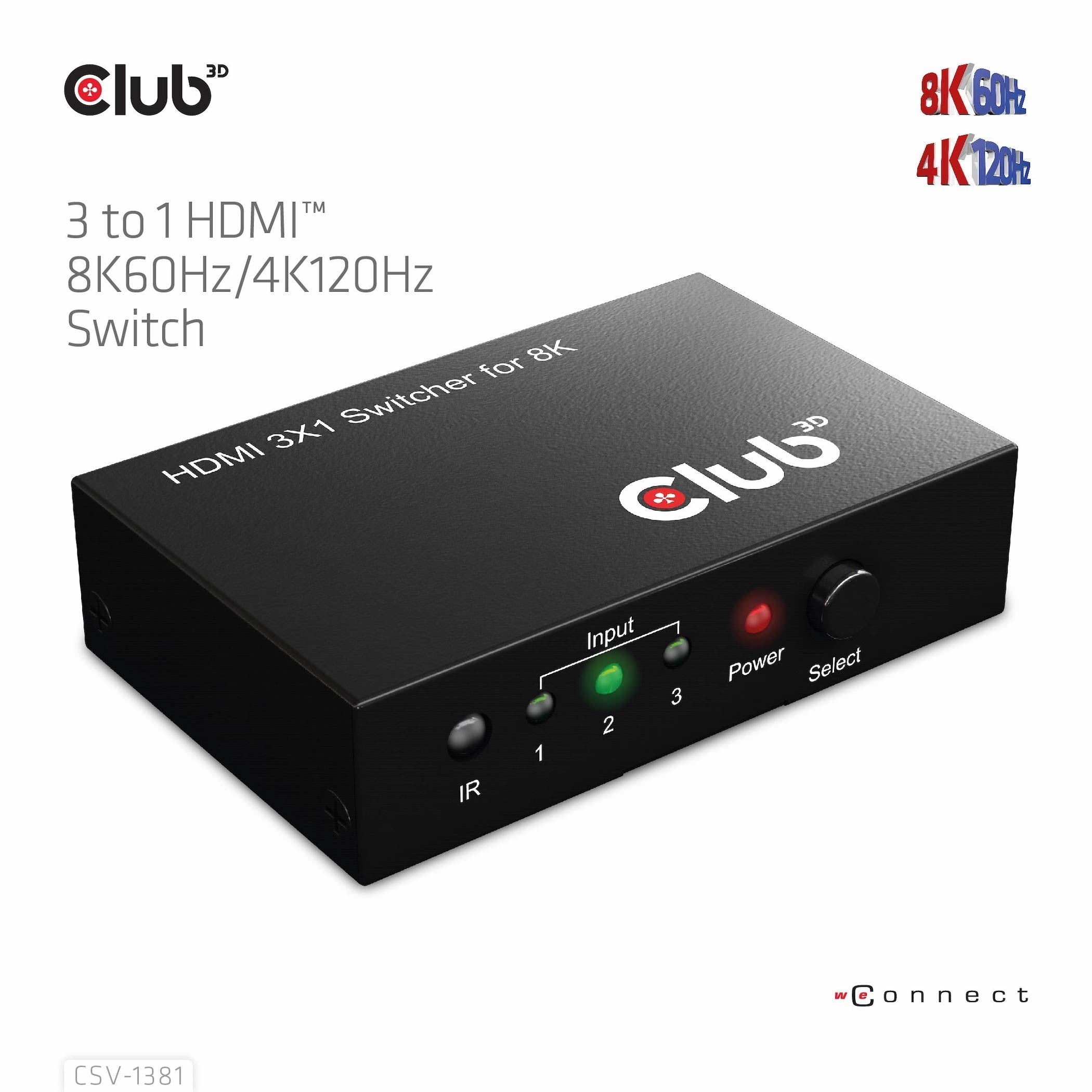 Club3D HDMI Switchbox 3 Eingänge -> 1 Ausgang 8K60Hz UHD retail