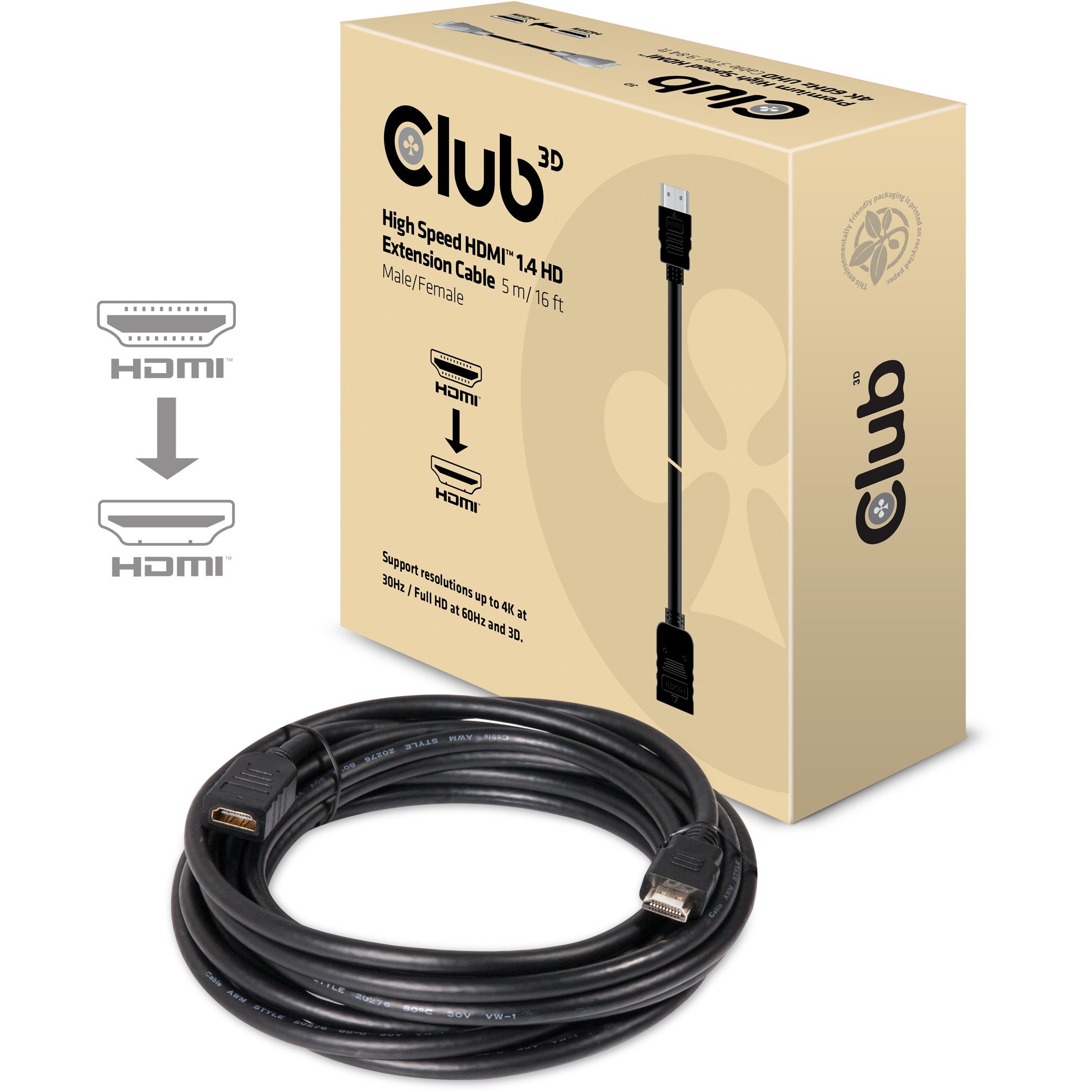 Club3D HDMI-Kabel 1.4 HD-Verlängerungskabel 5 Meter St/Bu retail