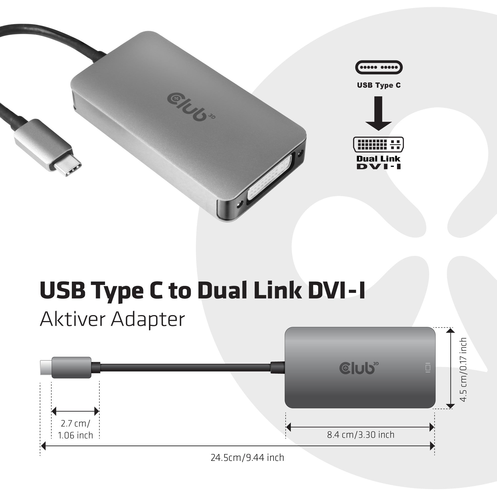 Club3D Adapter USB 3.2 Typ C > DVI-D aktiv St/Bu