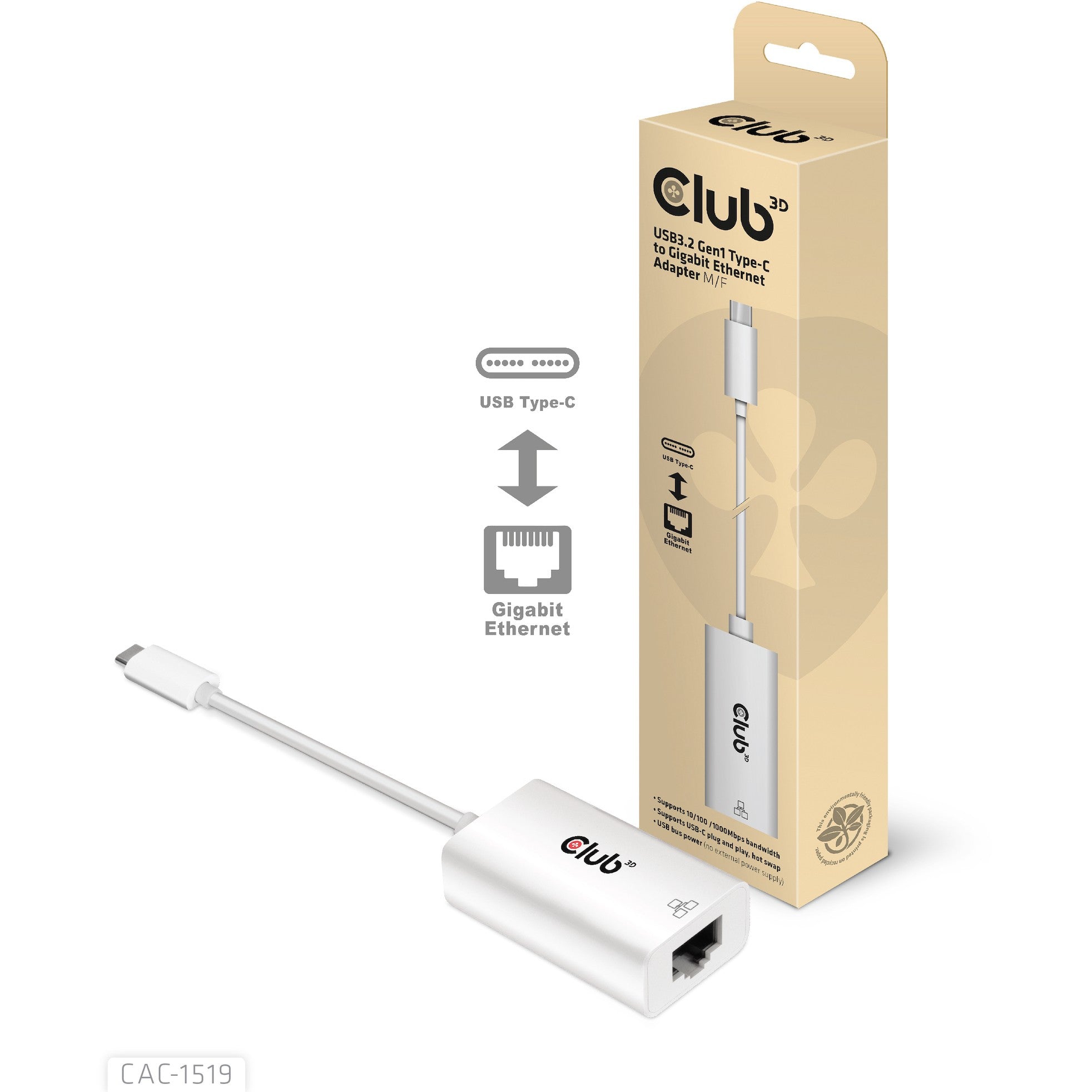 Club3D Adapter USB 3.2 Typ C > RJ45 Gigabit LAN St/Bu