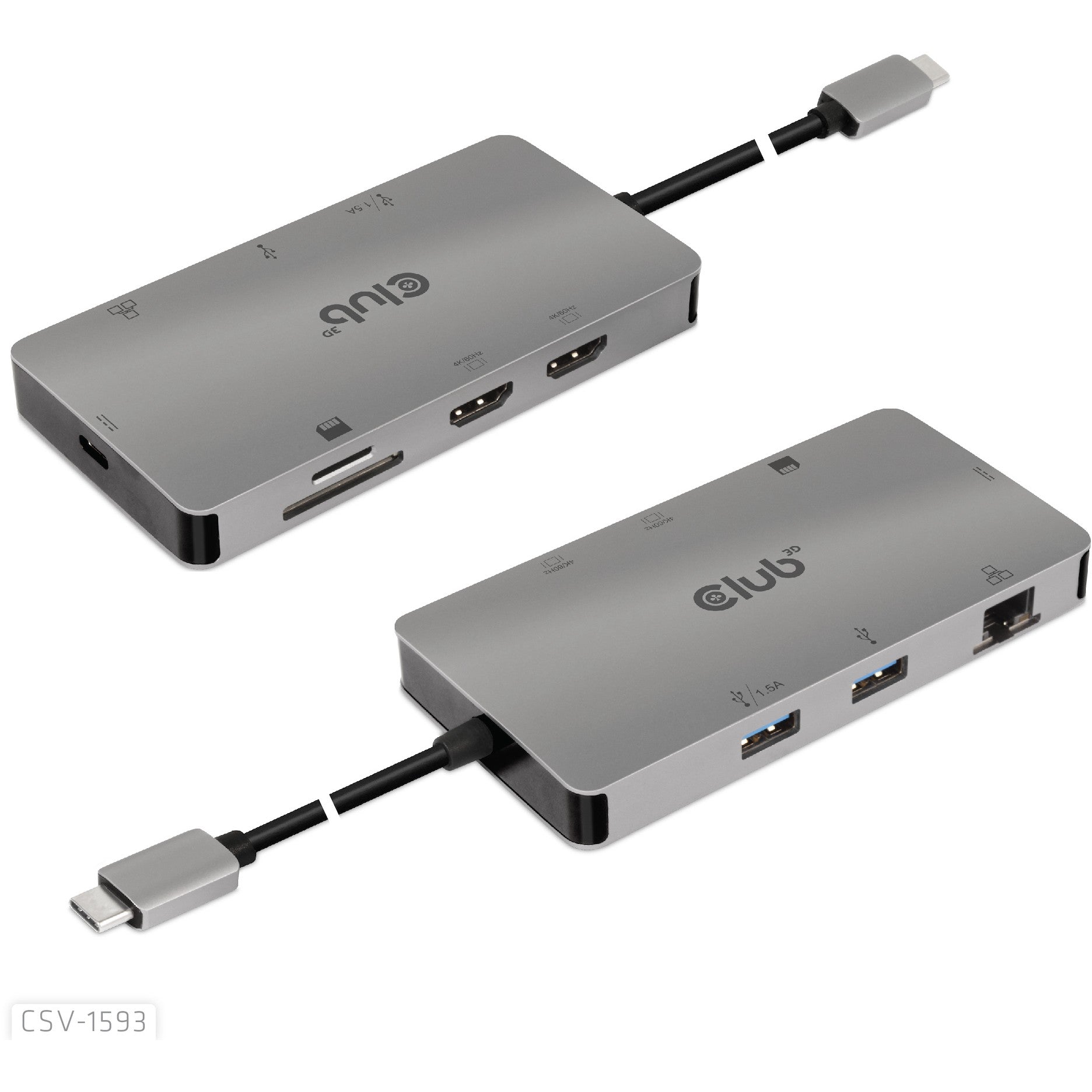 Club3D USB-C 8in1-HUB >2xHDMI/2xUSB/USB-C/LAN 4K60Hz PD100W