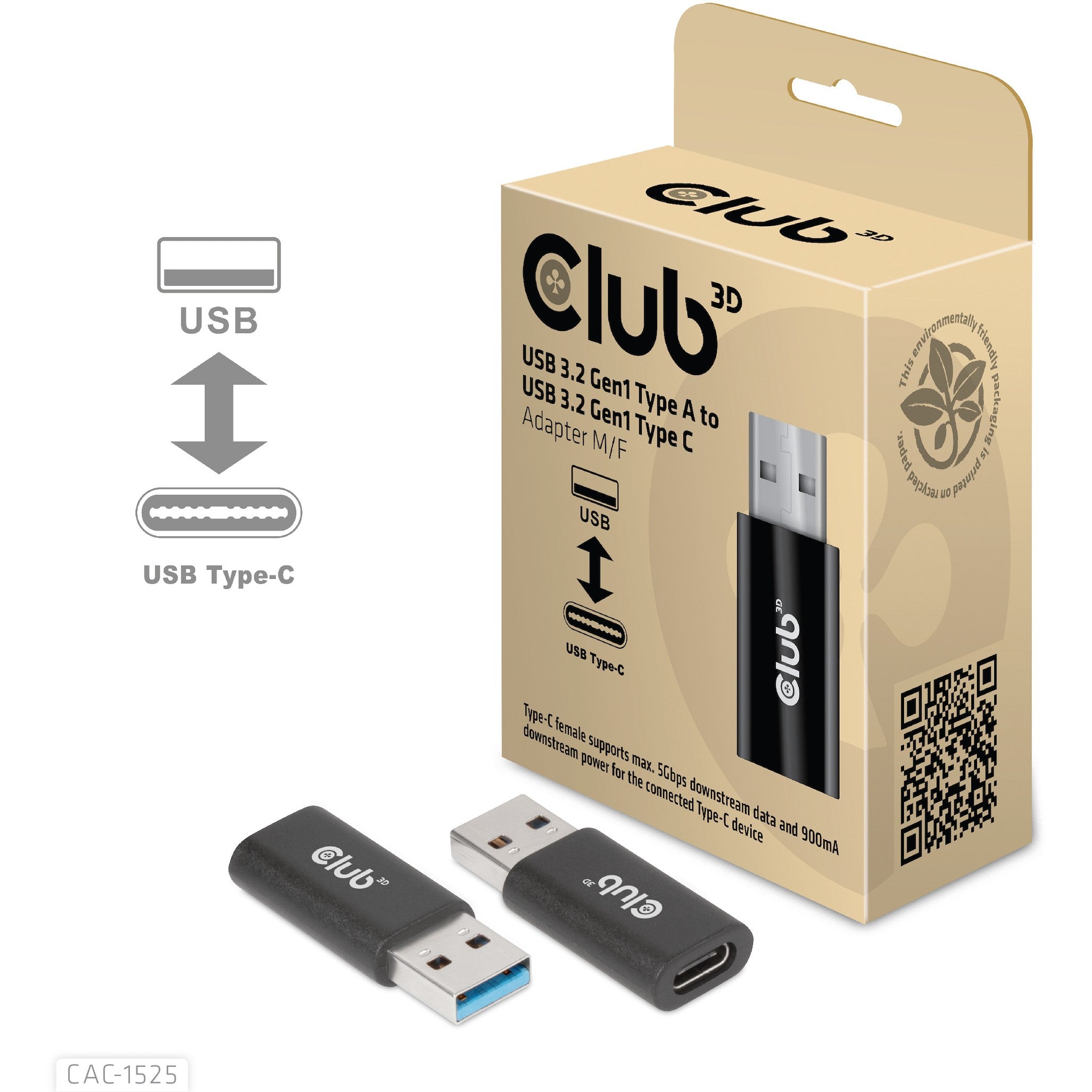 Club3D Adapter USB 3.2 Typ A <> USB 3.2 Typ C St/Bu