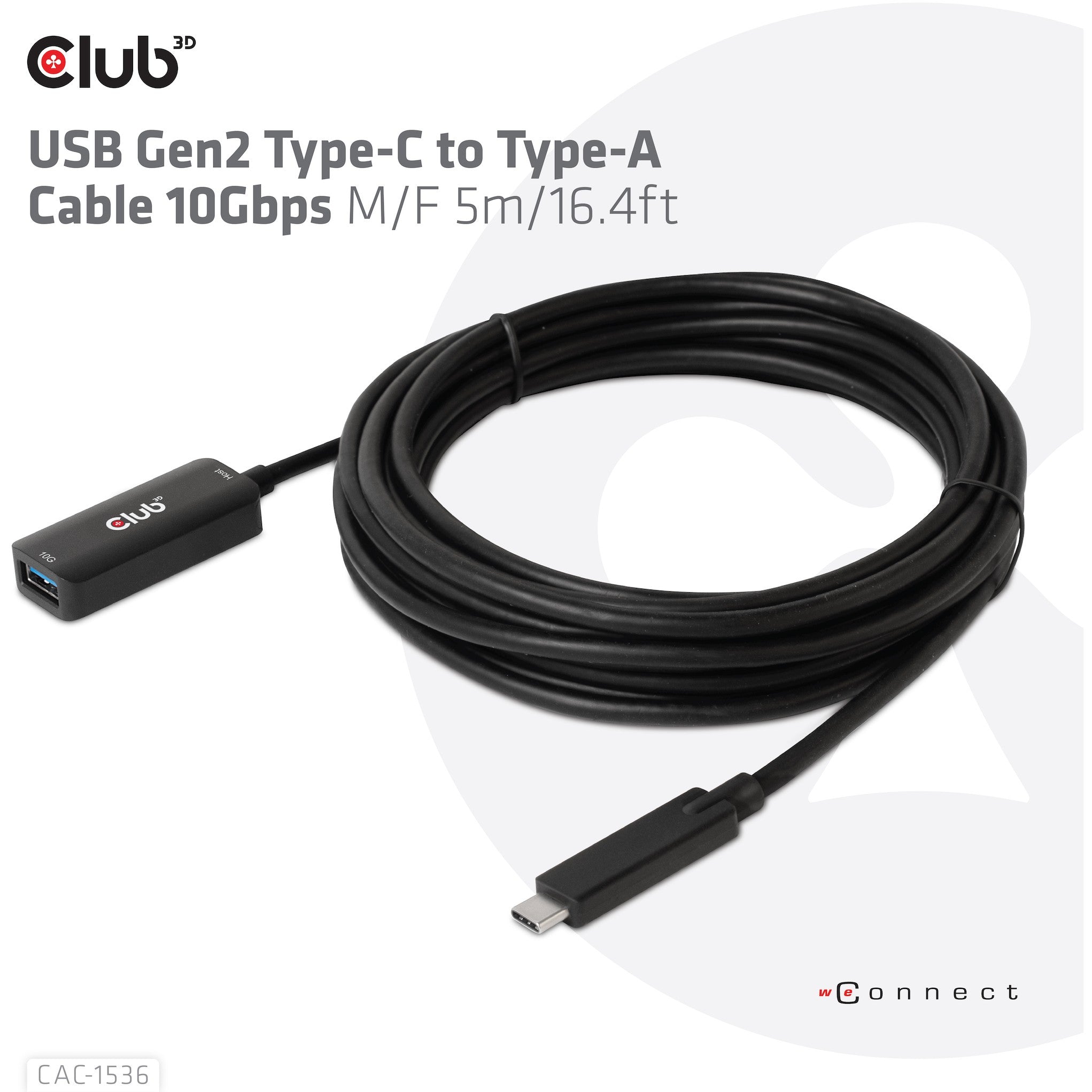 Club3D Kabel USB 3.2 Typ C <> USB Typ A 10Gbps St/Bu 5m