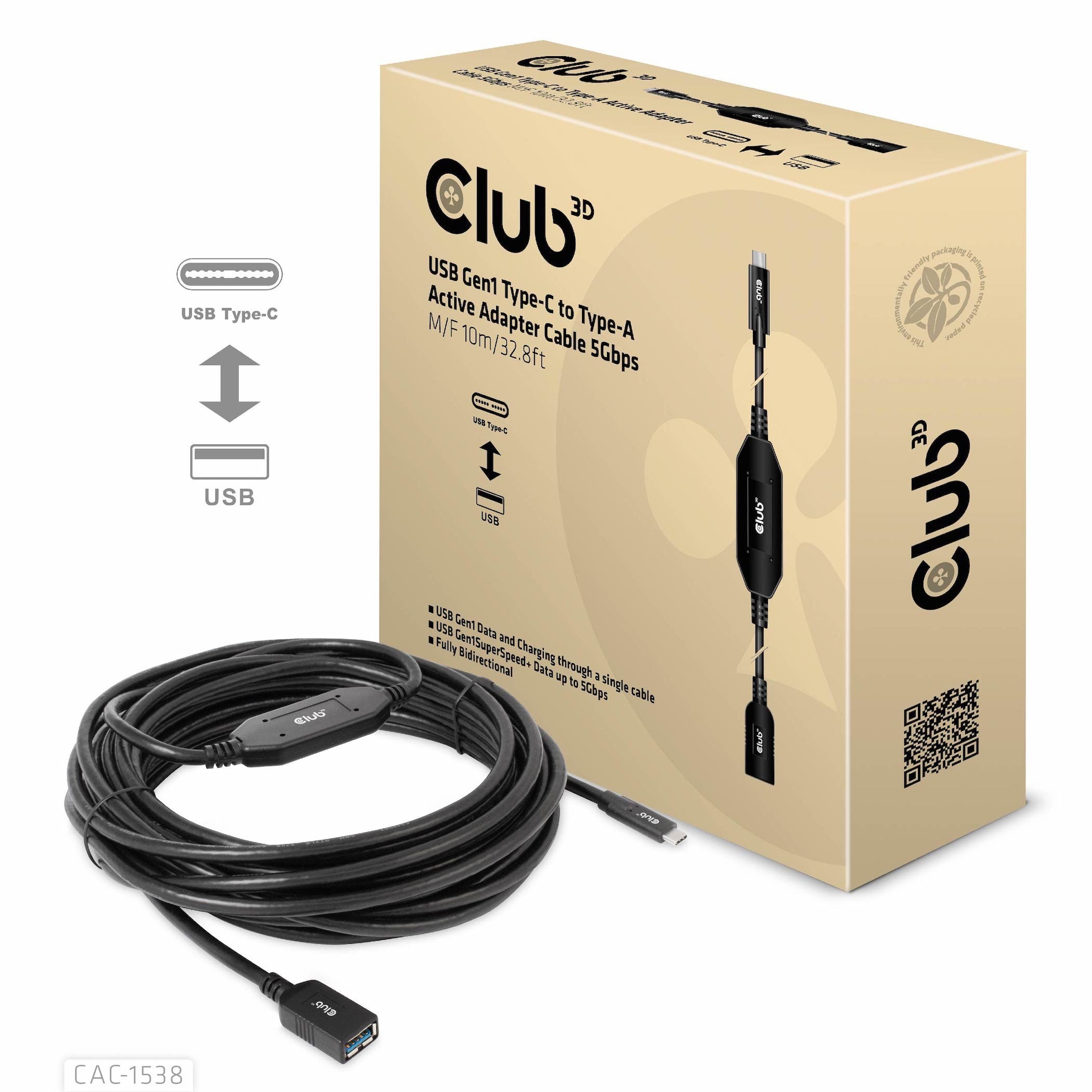 Club3D Kabel USB 3.2 Typ C <> USB Typ A 5Gbps St/Bu 10m