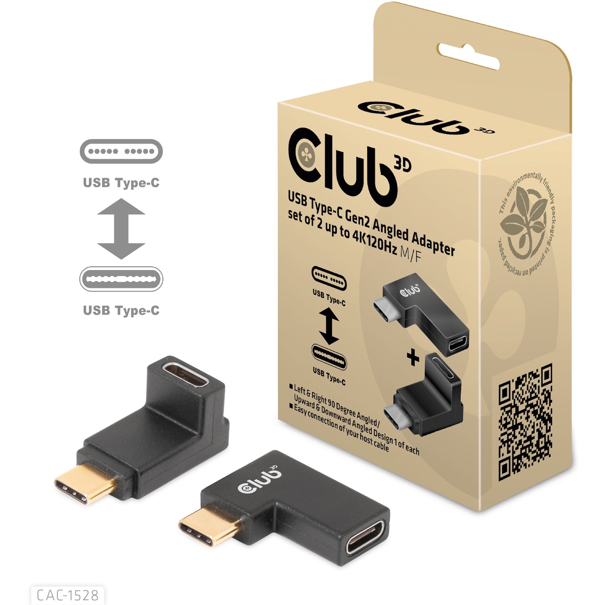 Club3D Adapter USB 3.2 Typ C <> USB 3.2 Typ C gewinkelt St/Bu