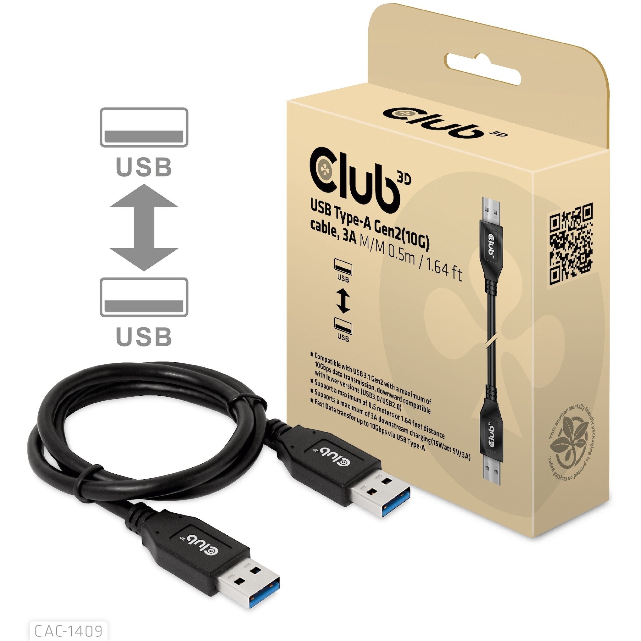 Club3D Kabel USB Typ-A Gen2 0.5m 10 Gbps St/St