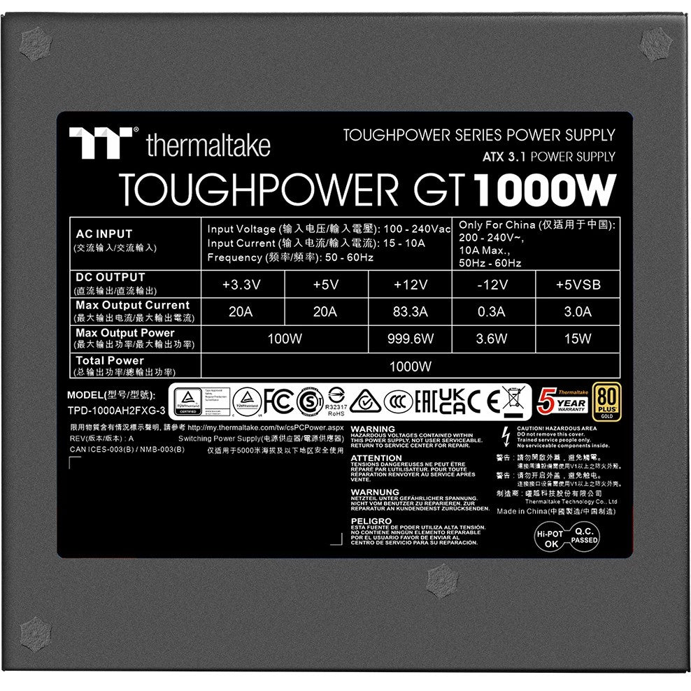 1000W Thermaltake Toughpower GT 1000W ATX3.1/GEN5 80+G BK