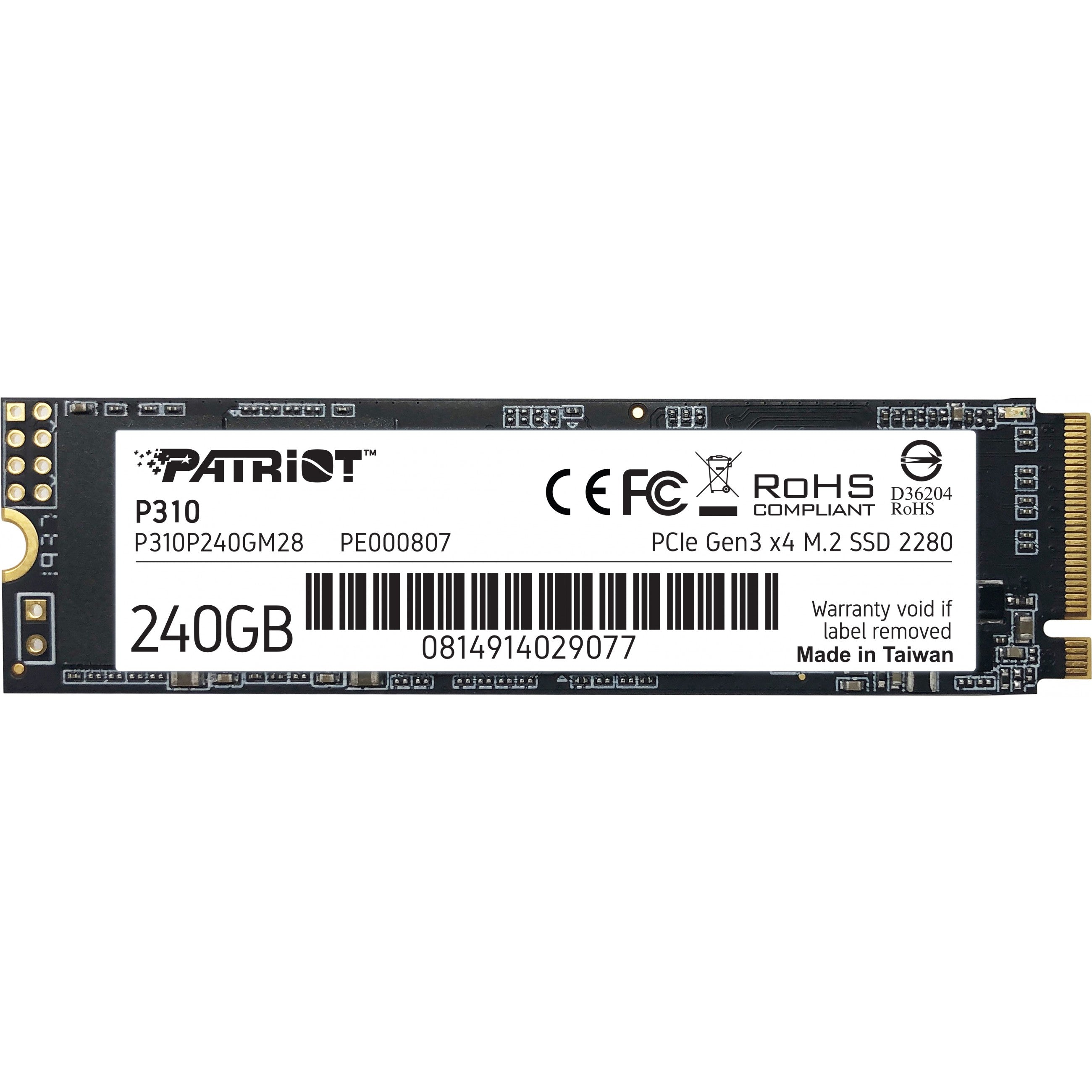M.2 Patriot P310 240 GB (PCIe 3.0 x4. NVMe 1.3. M.2 2280)
