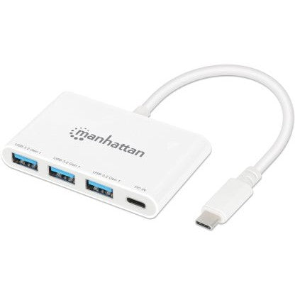 MANHATTAN 3-Port USB 3.0 Typ-C Hub mit PD Port 3x USB-A weiß