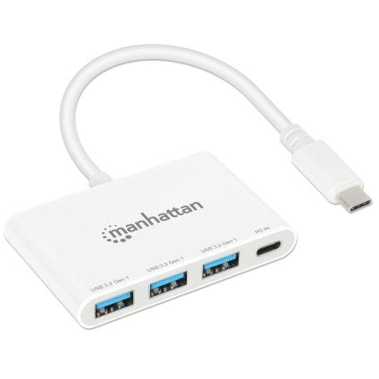 MANHATTAN 3-Port USB 3.0 Typ-C Hub mit PD Port 3x USB-A weiß