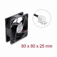 Axiallüfter 48 V DC, 80 x 80 x 25 mm mit 2 Pin Lüfteranschluss schwarz