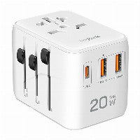 USB-A/C Travel charger, 20 W, GaN, 3-port, 2x USB-A (QC), 1x USB-C (PD), Slim Version, White