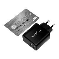 USB-A charger, 12 W, 2-port, 2x USB-A, Black