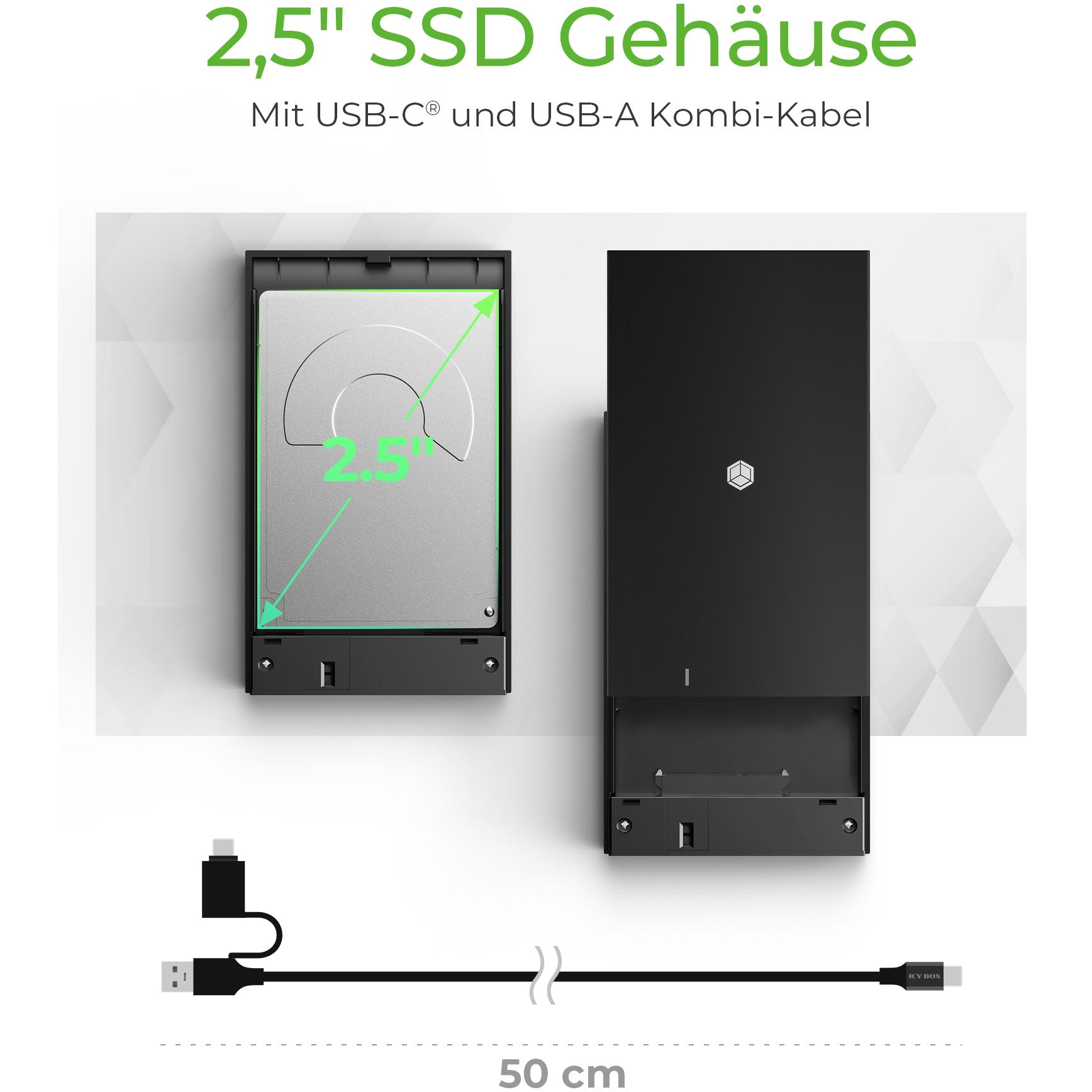 Festplattengehäuse 2.5" SATA Gehäuse USB3.2 ICY BOX Black