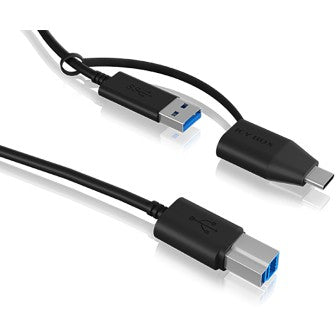 USB-A > USB-B (ST-ST) 1m + USB-A > USB-C (BU-ST) Adapter ICY BOX Black