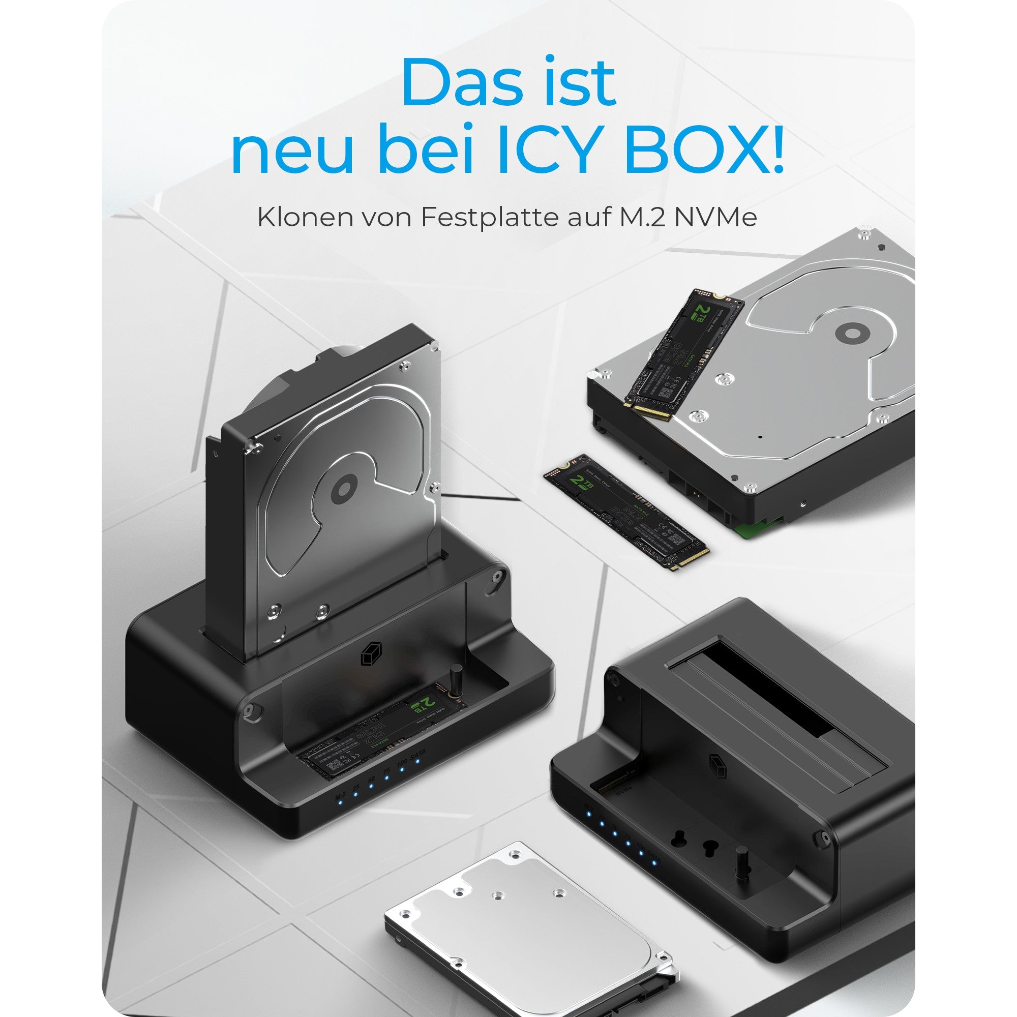 ICY BOX IB-2914MSCL-C31 Klon- und DockingStation für M.2 NVMe SSD und 3.5"/2.5" SATA HDD/SSD