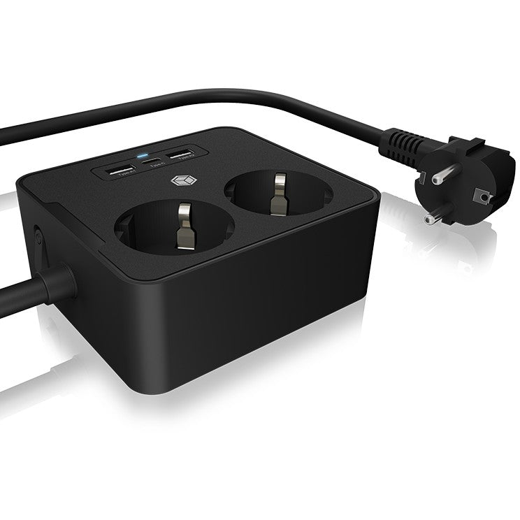 Steckdosenleiste Doppelsteckdose + 2x USB-Port ICY BOX Black