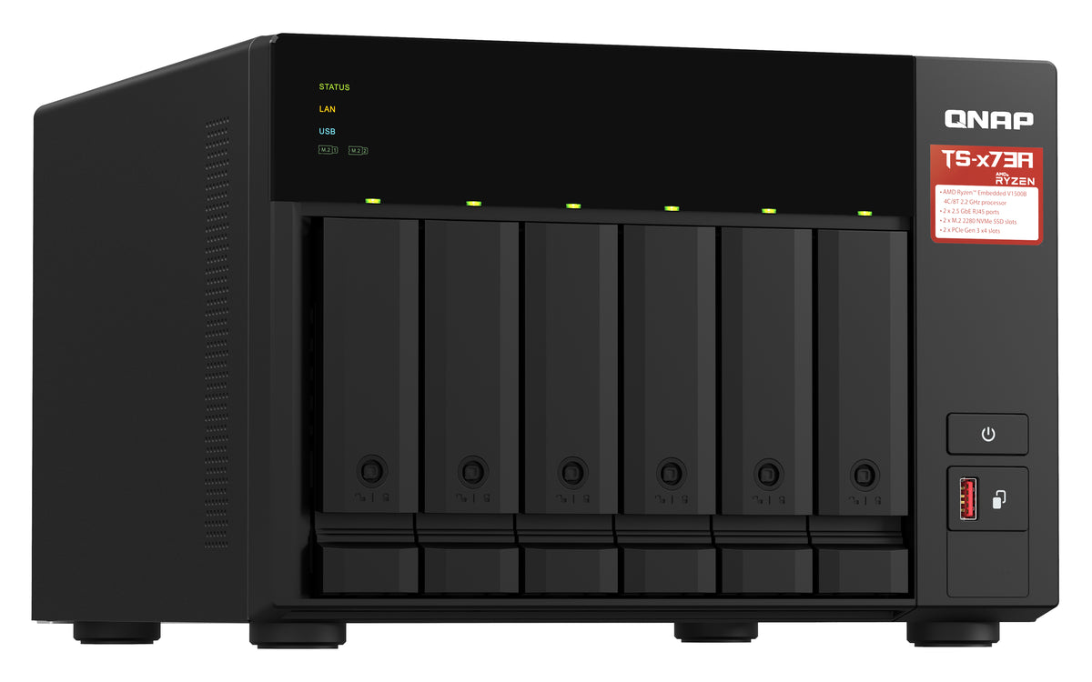 QNAP TS-673A NAS Tower Ryzen Embedded V1500B 8 GB DDR4 0 TB QNAP Turbo System Schwarz