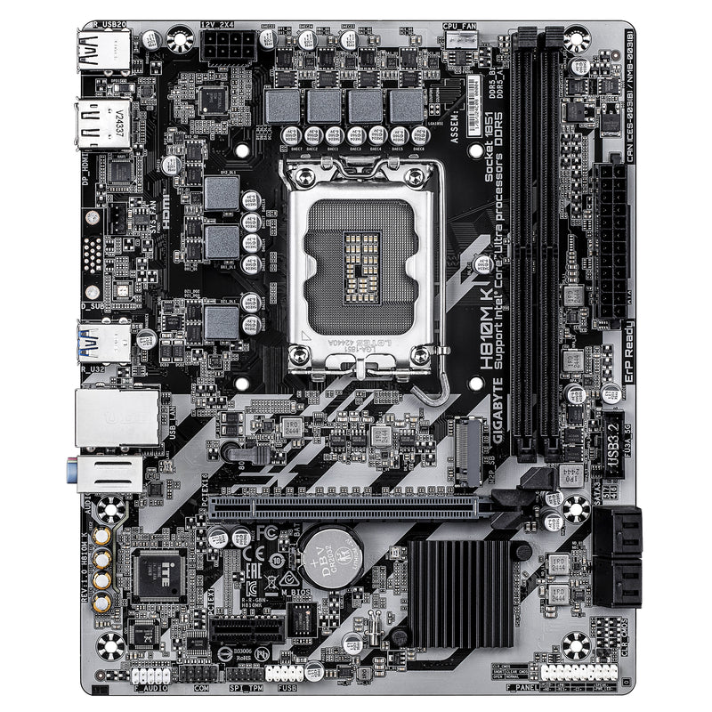GIGABYTE H810M K Mainboard – Intel Core Ultra (Serie 2) Prozessoren, 3+1+2 Phasen VRM, bis zu 6400 MHz DDR5, 1 x M.2 PCIe 4.0, 1 GbE LAN, USB 3.2 Gen 1