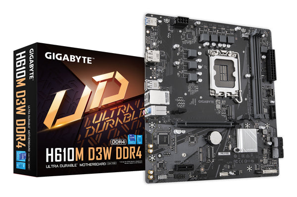 GIGABYTE H610M D3W DDR4 Mainboard - Unterstützt 14. Gen. Intel Core CPUs, 5+1+1 Phasen VRM, bis zu 3200 MHz DDR4, 1xPCIe 3.0 M.2, 1 GbE LAN, USB 3.2 Gen 1