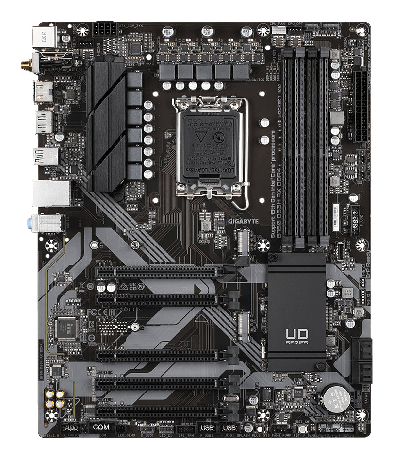 GIGABYTE B760 DS3H AX DDR4 Mainboard - Unterstützt Intel Core Prozessoren der 14. Generation, 8+2+1 Phasen digitales VRM, bis zu 5333MHz DDR4 (OC), 2x PCIe 4.0 M.2, Wi-Fi 6E, GbE LAN, USB 3.2 Gen 2