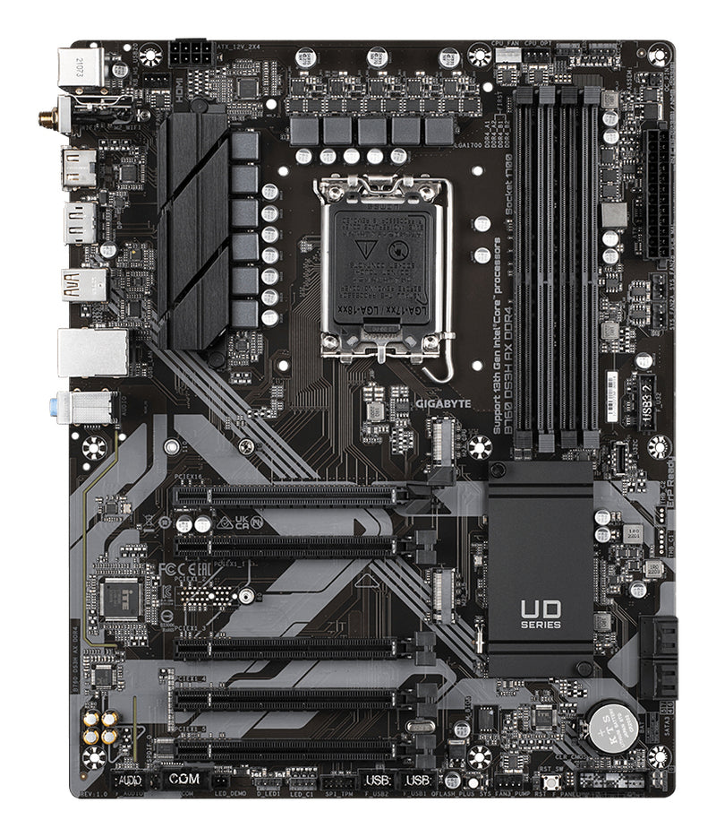 GIGABYTE B760 DS3H AX DDR4 Mainboard - Unterstützt Intel Core Prozessoren der 14. Generation, 8+2+1 Phasen digitales VRM, bis zu 5333MHz DDR4 (OC), 2x PCIe 4.0 M.2, Wi-Fi 6E, GbE LAN, USB 3.2 Gen 2