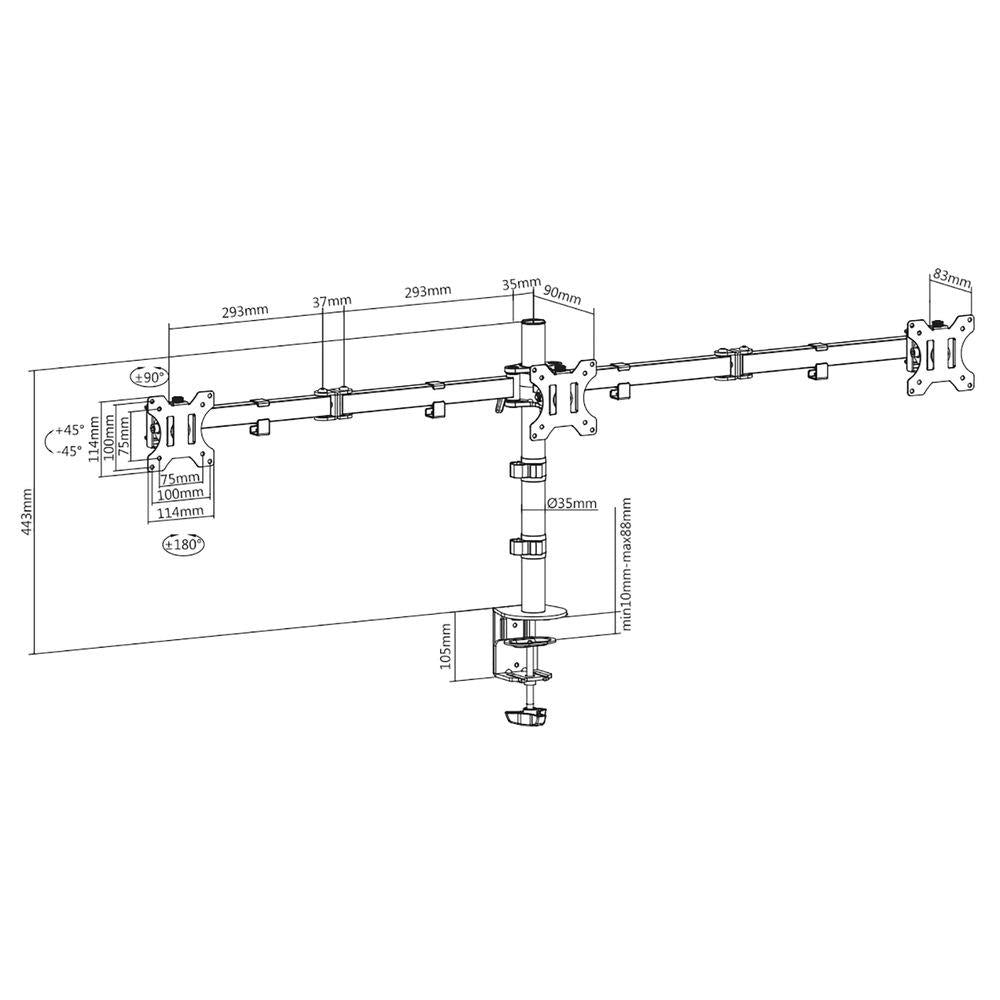 Supporto da tavolo per monitor ACT, 3 schermi fino a 27", VESA
