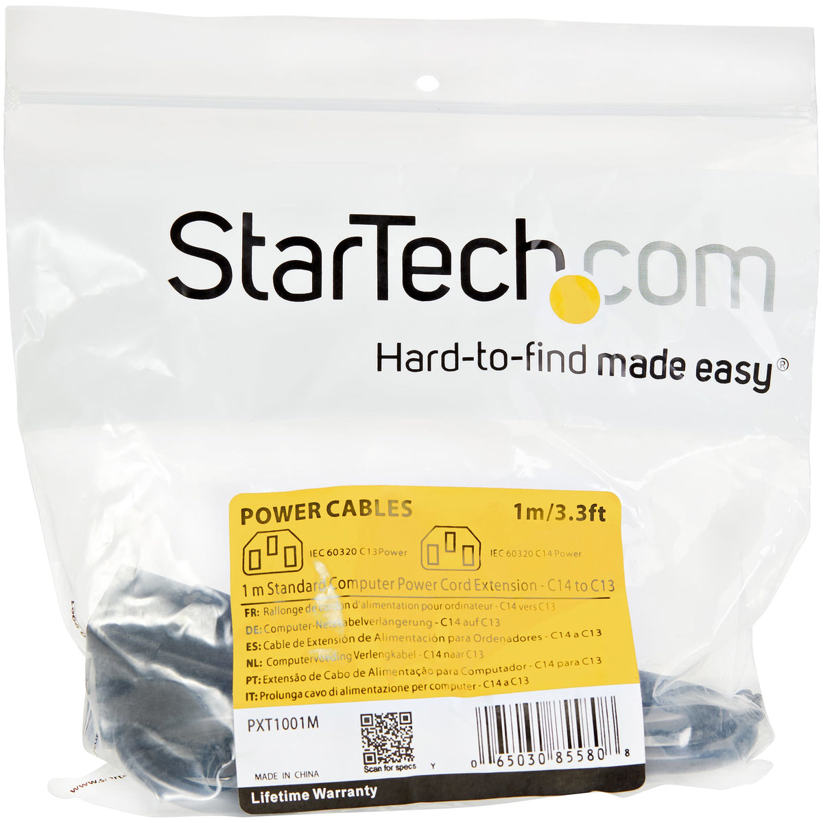StarTech.com 1 m Stromkabel Verlängerung, C14 auf C13, 10A 125V, 18AWG, Stromkabel Verlängerung für Computer, IEC-320-C14 auf IEC-320-C13 AC Netzteil Stromkabel Verlängerung, UL gelistet