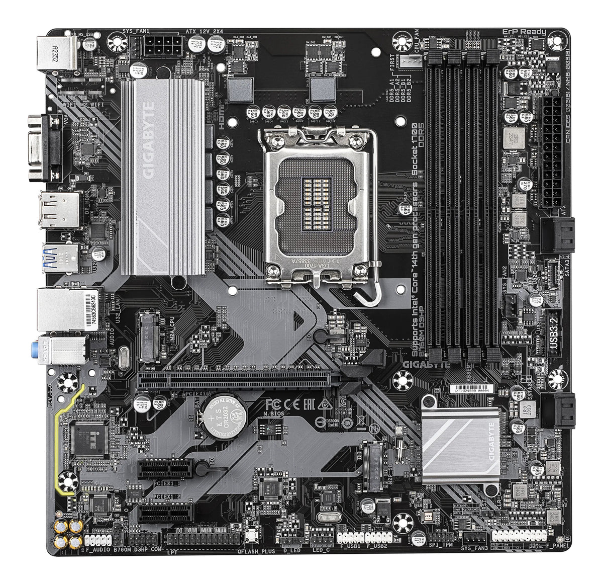 GIGABYTE B760M D3HP Mainboard - Intel Core CPUs der 14. Generation, 4+1+1 Phasen VRM, bis zu 5600 MHz DDR5, 2xPCIe 4.0 M.2, GbE LAN, USB 3.2 Gen 1