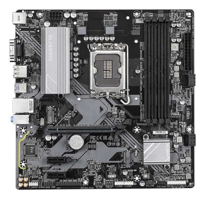 GIGABYTE B760M D3HP Mainboard - Intel Core CPUs der 14. Generation, 4+1+1 Phasen VRM, bis zu 5600 MHz DDR5, 2xPCIe 4.0 M.2, GbE LAN, USB 3.2 Gen 1