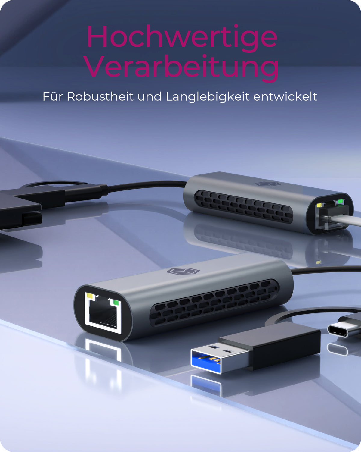 ICY BOX IB-LAN301-C3, USB 3.2 Gen 1 Type-C®/Type-A zu 2.5 Gigabit Ethernet LAN Adapter, Anthrazit