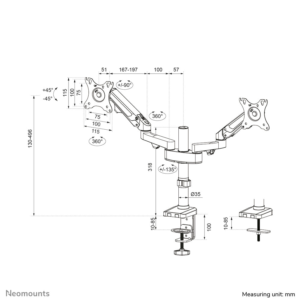 Neomounts DS70-750BL2 Monitorarm 17-27" - Gasfeder