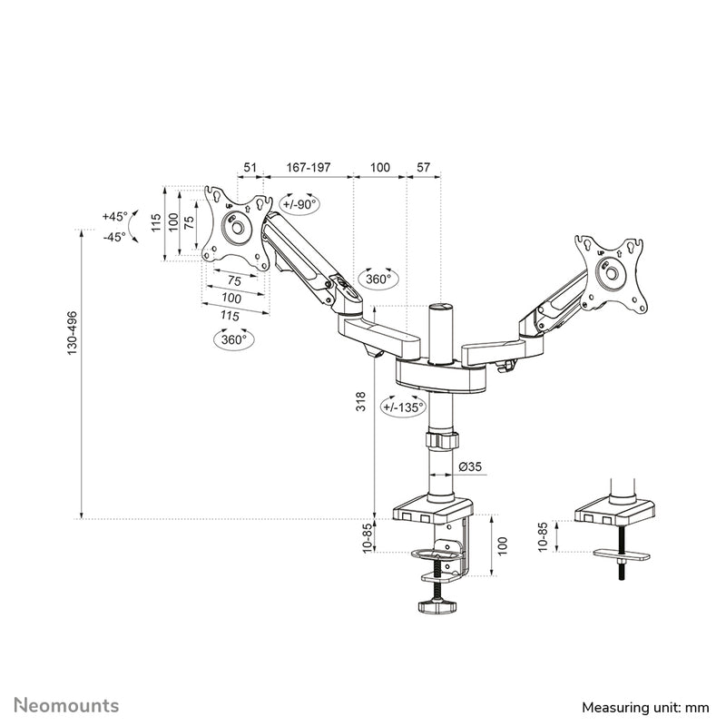 Neomounts DS70-750BL2 Monitorarm 17-27" - Gasfeder