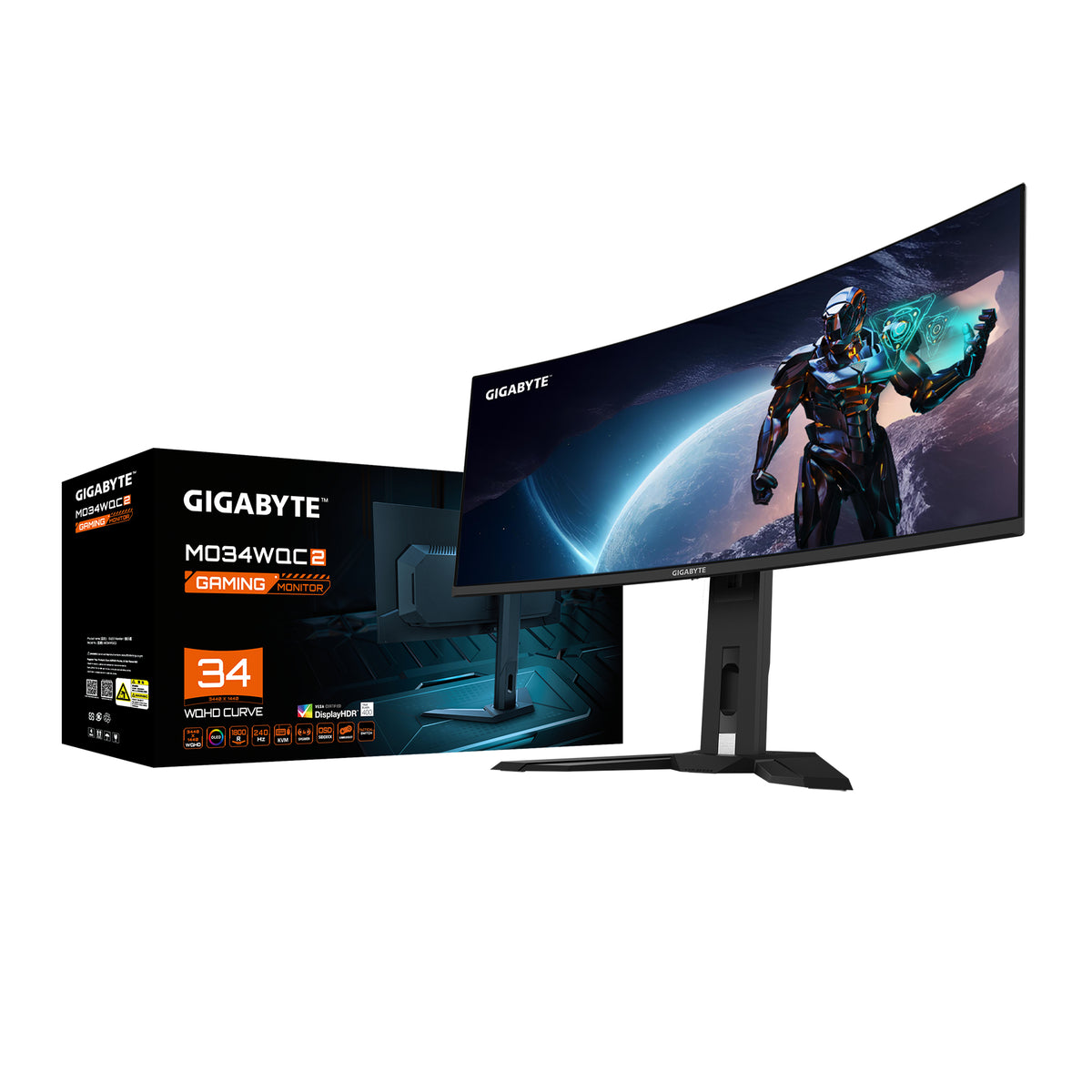 GIGABYTE OLED WQHD Curved Gaming Monitor MO34WQC2 - 34 Zoll, 3440 x 1440, 240Hz, 0,03ms, KVM, 250 cd/m², FreeSync Premium Pro, DisplayHDR True Black 400, HDMI 2.1, Displayport 1.4